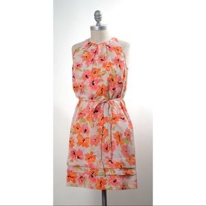 Loft Orange Poppy Floral Tie-waist Dress